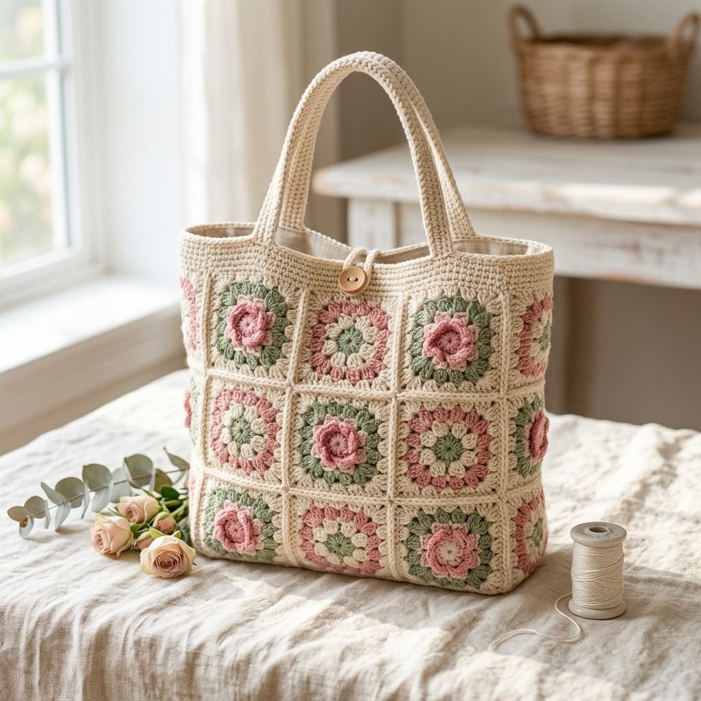Heritage Pastel Granny Square Tote Bag